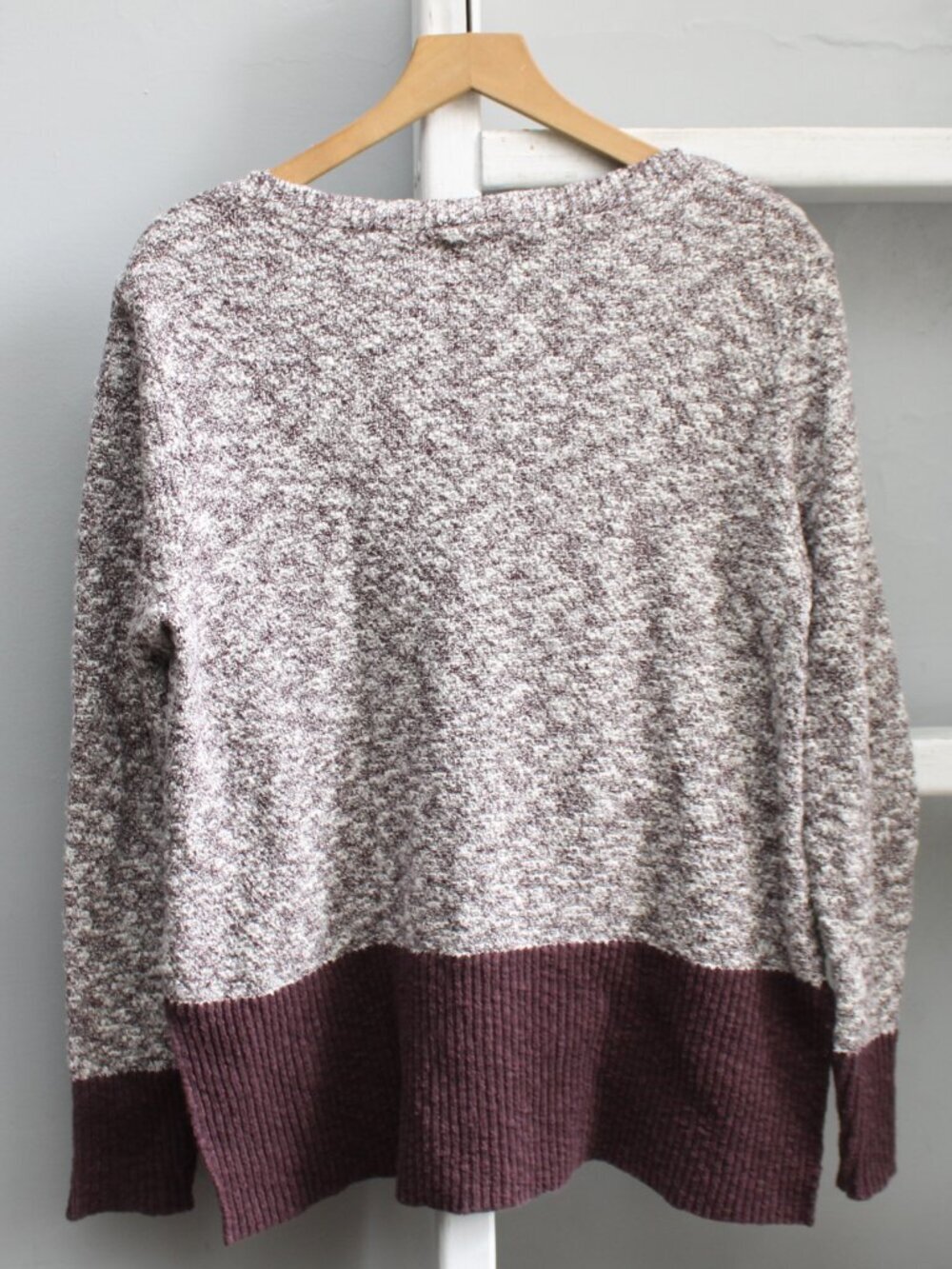 LL Bean Cotton Linen Blend Colorblock Plum Knit Pullover Sweater Size Medium - Picture 2 of 4